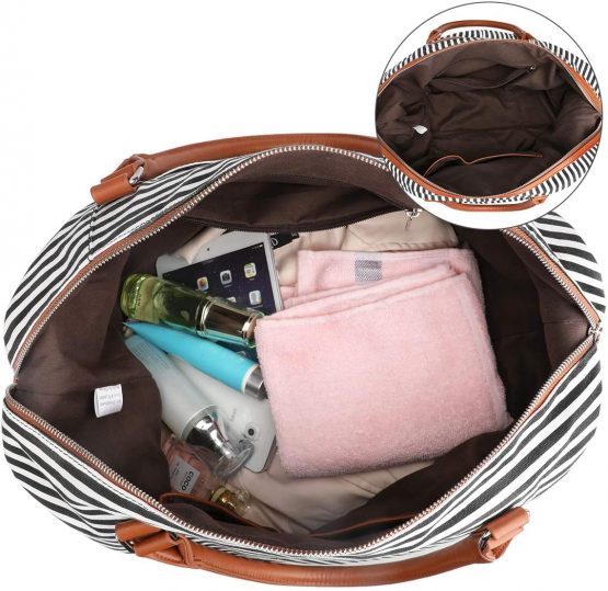 S-ZONE Ladies Women Travel Duffle Bag Canvas Weekend Overnight Carry on Shoulder Tote Bag Holdall Luggage Bag - Image 4