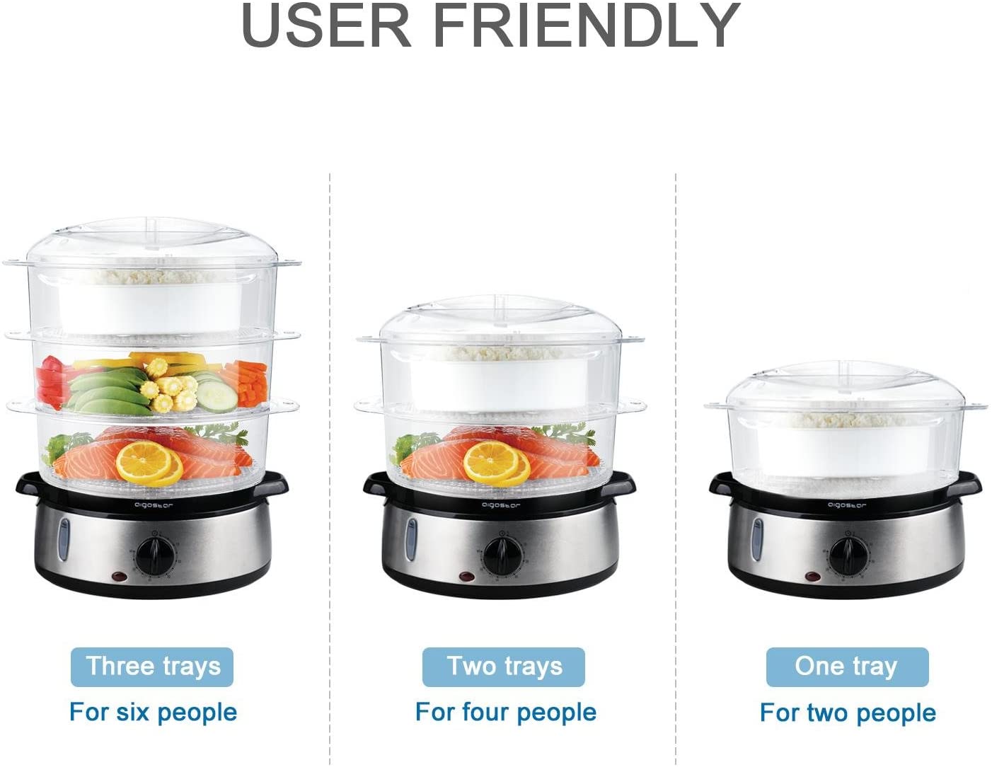 Aigostar 3 Tier Food Steamer, Electric Vegetable Steamer with BPA Free