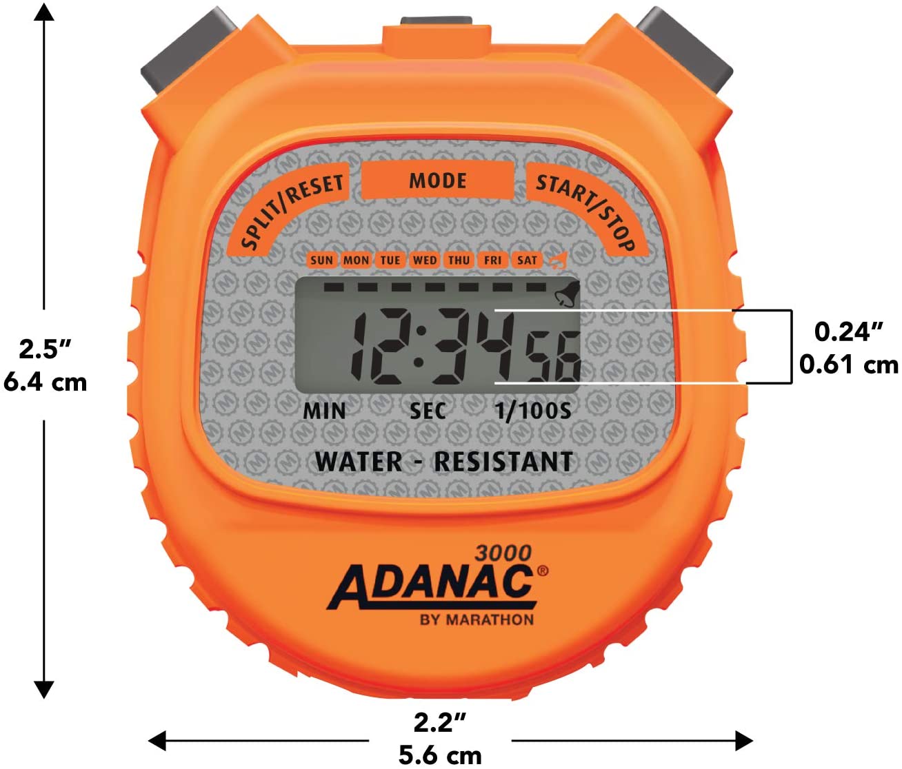 Marathon Adanac 3000 Sports Digital Stopwatch Timer, Orange, 1 - Image 3