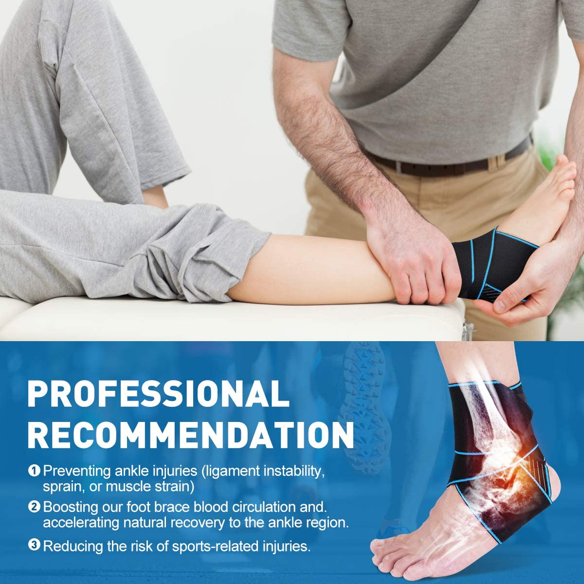 WASPO Ankle Support Brace, Adjustable Ankle Brace Wrap Strap for Sports Protect Plantar Fasciitis, Achilles tendonitis - Image 4