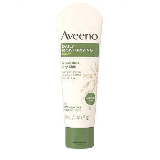 Aveeno Daily Moisturizing Body Lotion with Soothing Oat and Rich Emollients to Nourish Dry Skin, Fragrance-Free, 2.5 fl. oz (pack of 2)