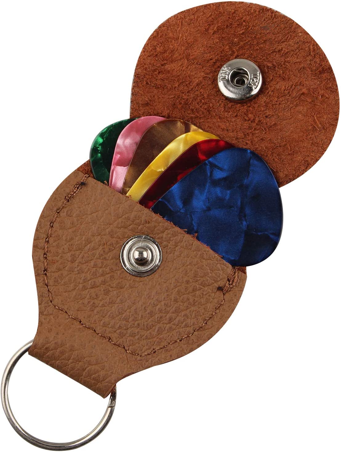 Futheda 2 Pieces Leather Plectrum Holder Case Keyring and 6 Pieces Doubled Sided Colorful Celluloid Material Guitar Picks Plectrums for Electric Acoustic - Image 4