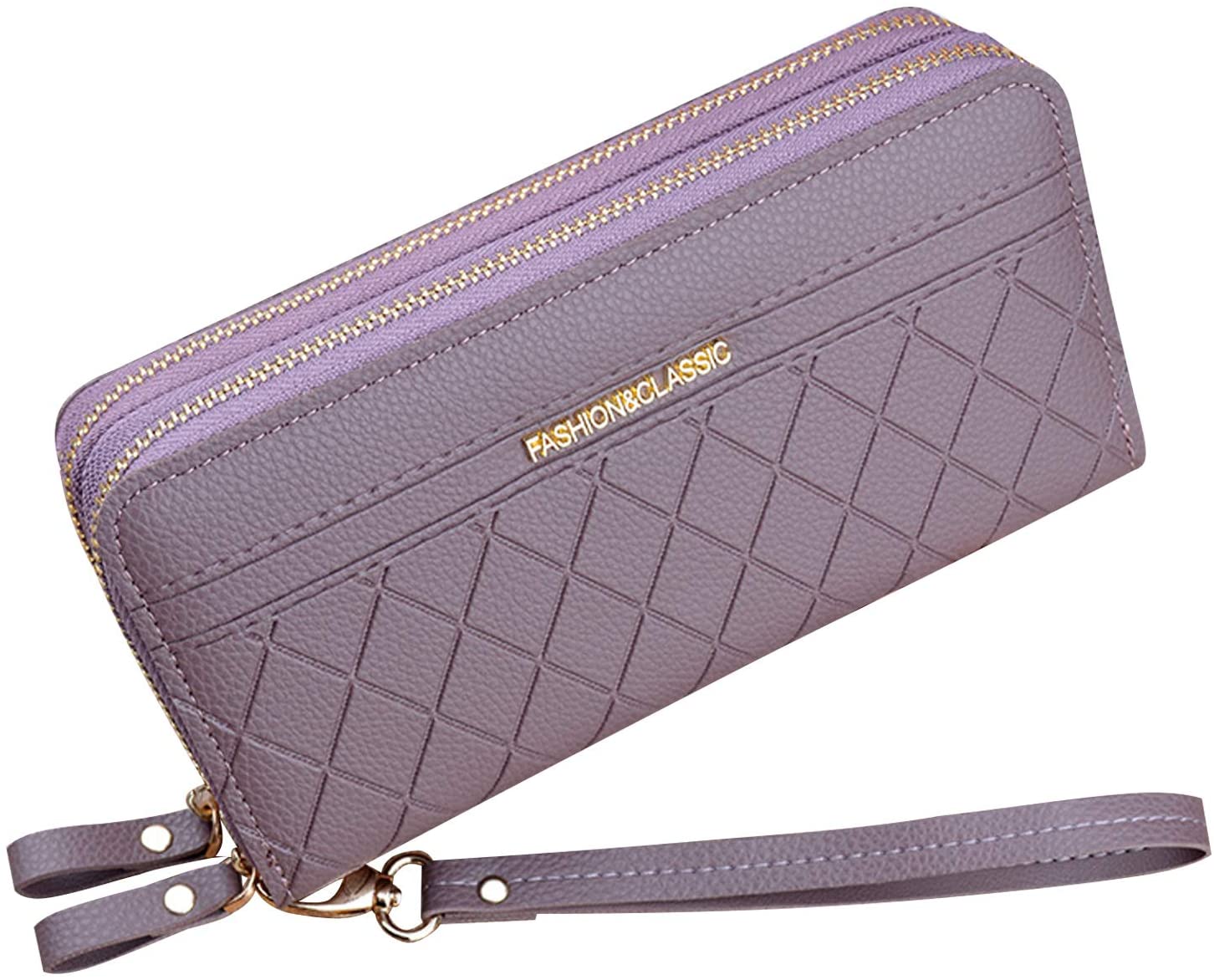 Ladies Purse Wallet with Double Zipper Coin Purse PU Leather Phone Wallet for Women Large Capacity Long Clutch Wallet with Multiple Card Slots Wristlet Wallet (Purple1)