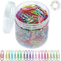 OKVGO 500pcs Coloured Paper Clips with Plastic Box of Paper Clamps for Office Stationery 33mm 20 Colors Multicoloured