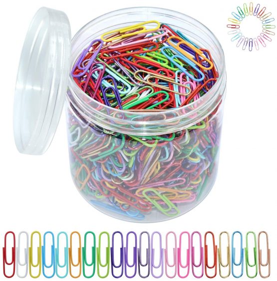 OKVGO 500pcs Coloured Paper Clips with Plastic Box of Paper Clamps for Office Stationery 33mm 20 Colors Multicoloured