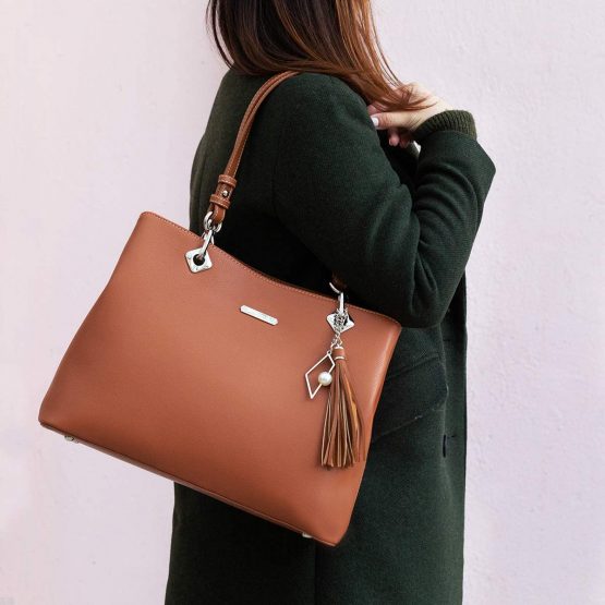 David Jones - Women's Large Tote Shopper Bag - Ladies Shoulder Bag PU Leather - Long Handles Casual Handbag Many Compartments Pockets - Fashion Elegant City Travel Shopping - Image 2