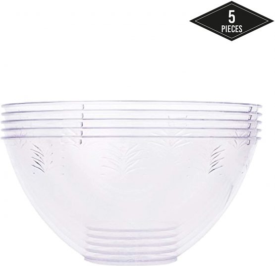 MATANA - 5 Clear Multi-Use Plastic Serving Bowls - 24cm/3000ml