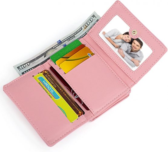 UTO Ladies Card Wallet Purse 13 Slots Kiss Lock Coin Pocket Cat Pendant PU Leather Pink - Image 3