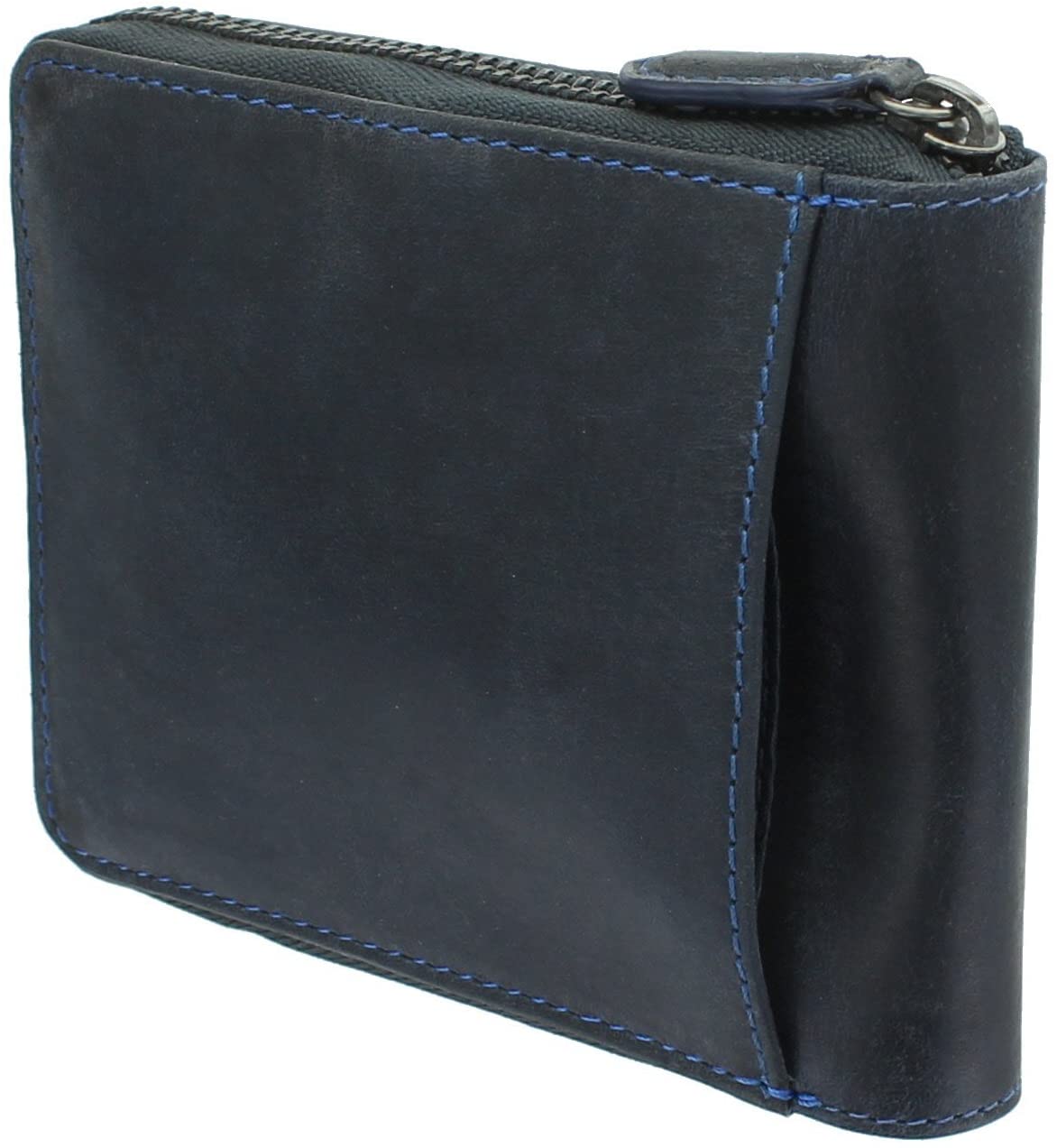 VISCONTI Hunter Zip Round Oiled Leather Bullet Wallet RFID Blocking 702 Oil Blue, standard size - Image 4