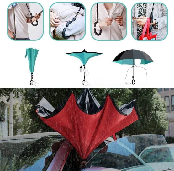 Jooayou Double Layer Inverted Umbrella, C Shape Handle Reverse Folding Umbrella, Anti-UV Windproof Travel Umbrella with Carrying Bag - Image 3