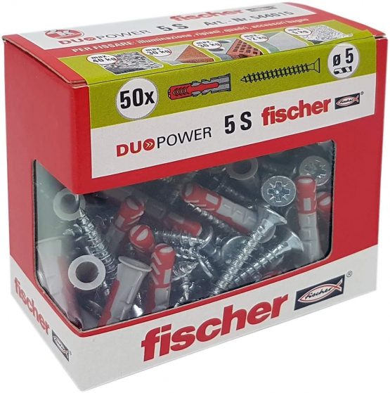 Fischer 544015 with Dowel Screw for Murature Piene, Pierced and plasterboard, Grey, 5 X 25 mm, Set of 50 Pieces