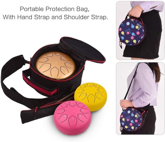 Steel Tongue Drum 6 inches 8 Notes Percussion Instrument C-Key Handpan Drum with Bag,Couple of Mallets Wiping Cloth for Musical Education Concert Yoga (Black) - Image 3