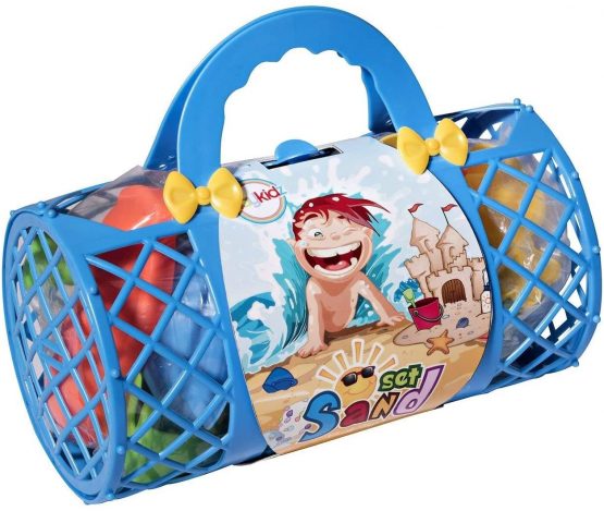 Toys 4 U Beach Toys Mega Pack Bulk Beach & Sandbox Play Set w/ Unique Crab, Shell & Sea Life Sand Molds, Shovel, Rake, Watering Can & BONUS Basket Carry Bag w/ Handles Available in Pink or Blue