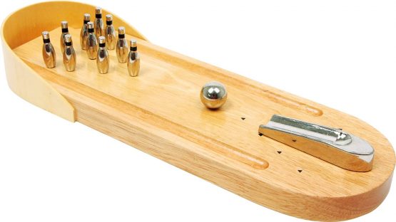 small foot 2877 Wooden table bowling, skill game with 10 metal cones and 1 metal ball, from 3 years old