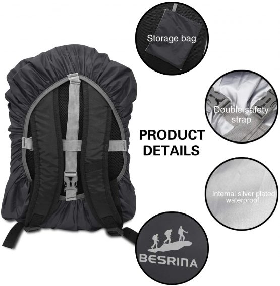 Besrina Backpack Rain Cover (15-90L),Upgraded Non-Slip Cross Buckle Strap & Reflective Waterproof Rucksack Cover for Hiking Camping Traveling Cycling - Image 2