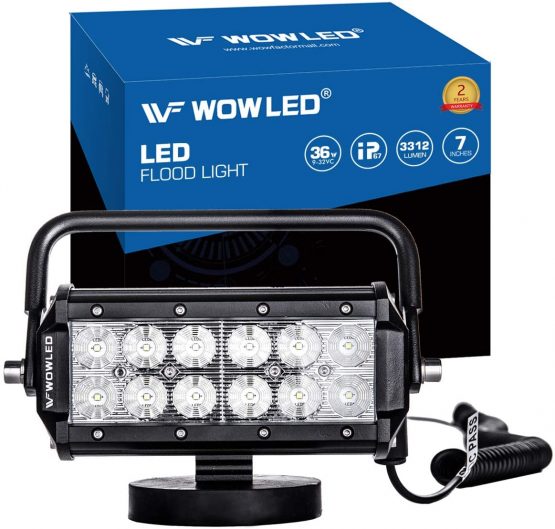 WOWLED Portable 36W Floodlight Magnetic Base LED Light Bar Offroad Driving Work Lamp Bar Flood Beam for Truck Car Boat Bar 4X4 Light Lamp 12V 24V Fog Light Bar