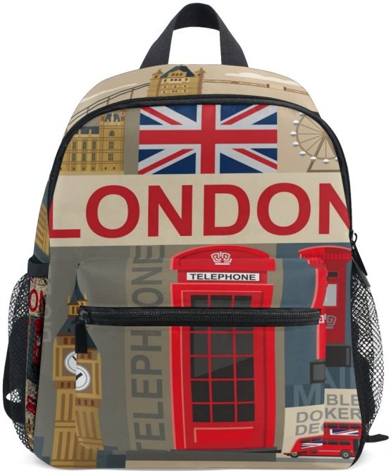 Kids Backpack, London Pattern Printed Personalised Lightweight Preschool Bag for Girls Boys