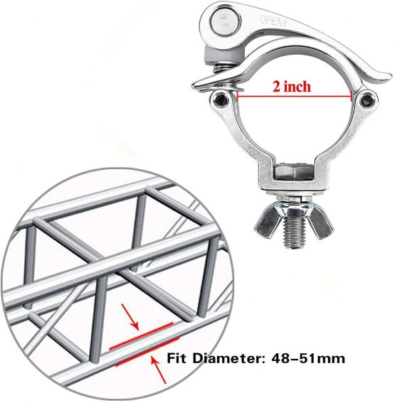 2-Pack Quick Release Stage Lighting Clamp - Aluminum Alloy Heavy Duty 220lbs Capacity, Fits Pipe OD 1.89-2" (48-51mm) - Black