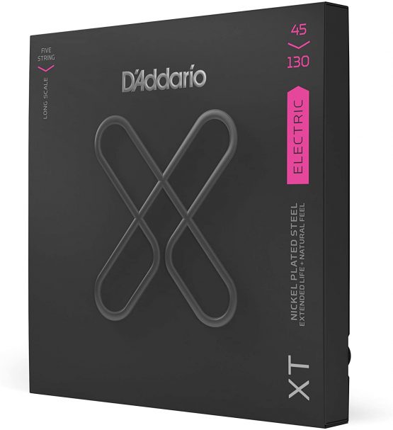 D'Addario XTB45130, XT Bass Guitar Strings Nickel Plated Steel, Regular Light, 5-String Long Scale, 45-130
