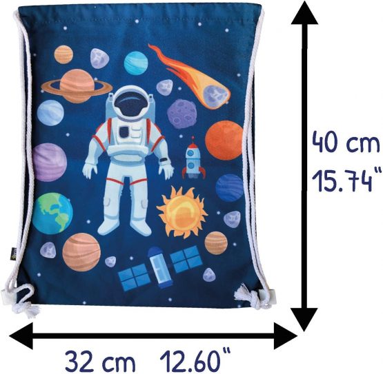 HECKBO children gym bag with astronaut space motifs unisex | 12.6" x 15.8" | kindergarten, crib, travel, sports | suitable as gym bag, backpack, play bag, sports bag, shoe bag - for girls and boys - Image 2