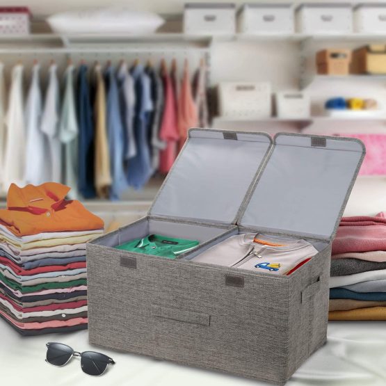 leehui store Large Cube Storage Boxes with Lids Foldable Fabric Storage Box with Handles 40L Organiser Bathroom Storage Baskets for Clothes Toys Books Bedding or More (Grey) - Image 3