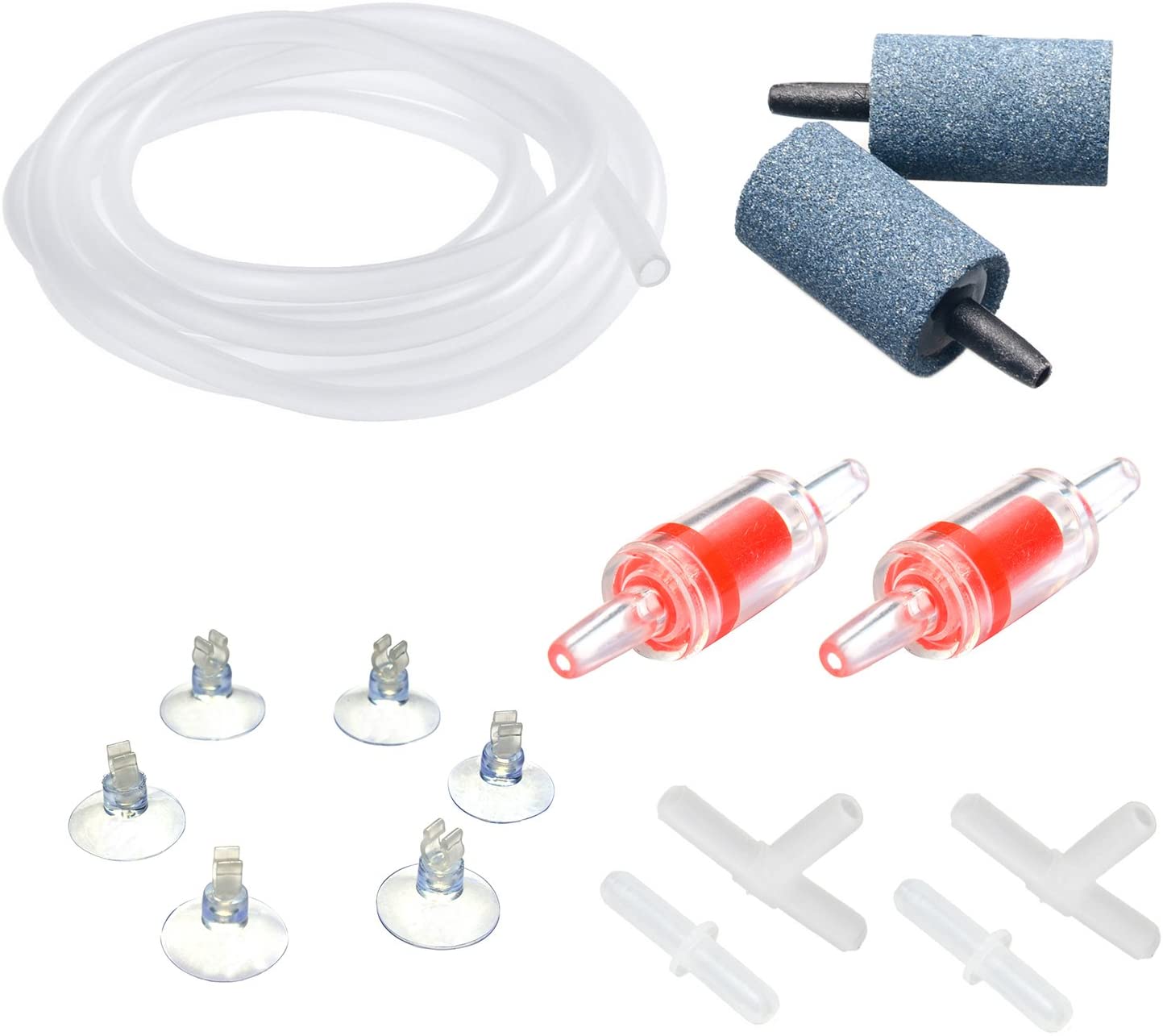 Uniclife Aquarium 4m Airline Tubing Standard Air Pump Accessories Set including Air Stone Cylinders Connectors Suction Cups and Check Valves for Fish Tank Aeration Setup
