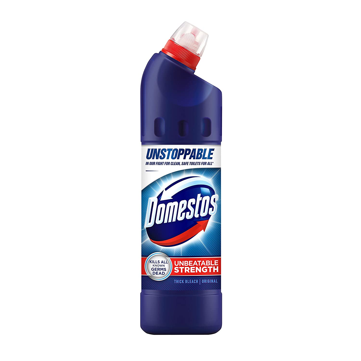 Domestos Original Thick Bleach disinfectant that eliminates 99.99% of bacteria and viruses* unstoppable strength 9x 750 ml