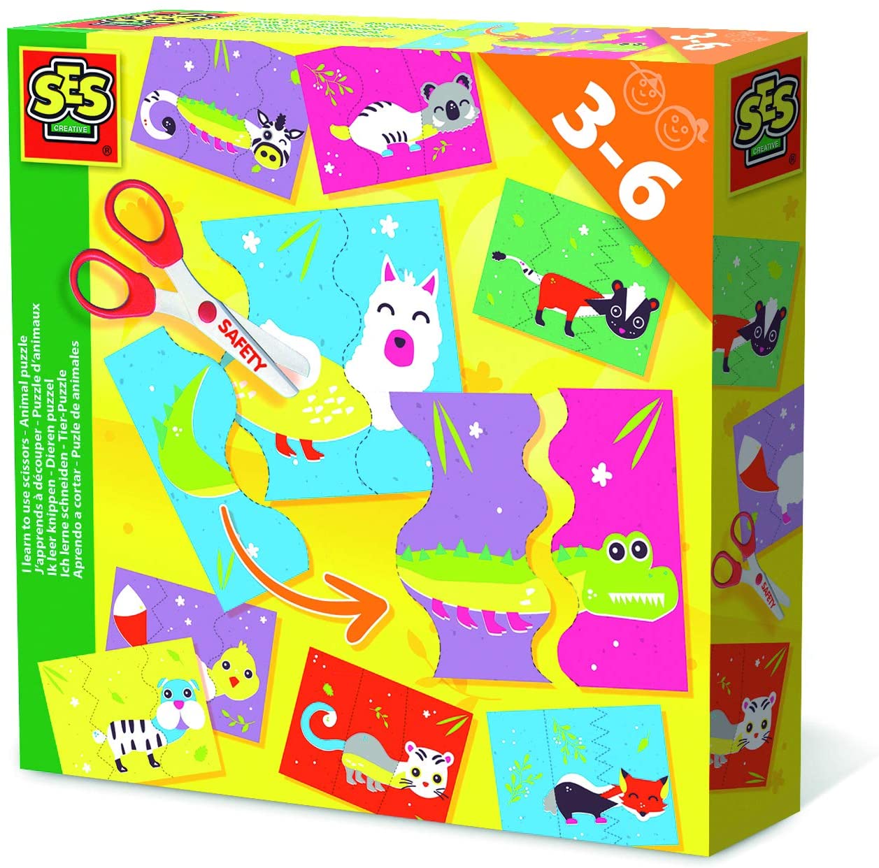 SES Creative 14647 I Learn to use Scissors-Animal Puzzle, Diverse Colours