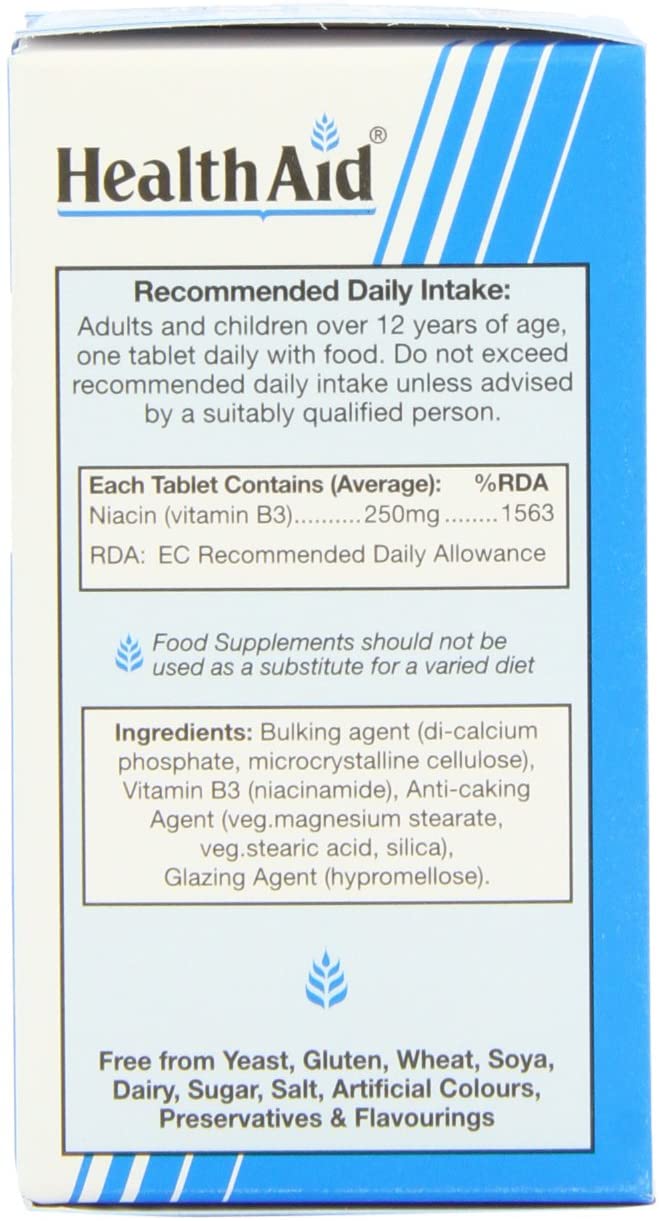 HealthAid Vitamin B3 (Niacinamide) 250mg - Prolong Release - 90 Tablets - Image 2