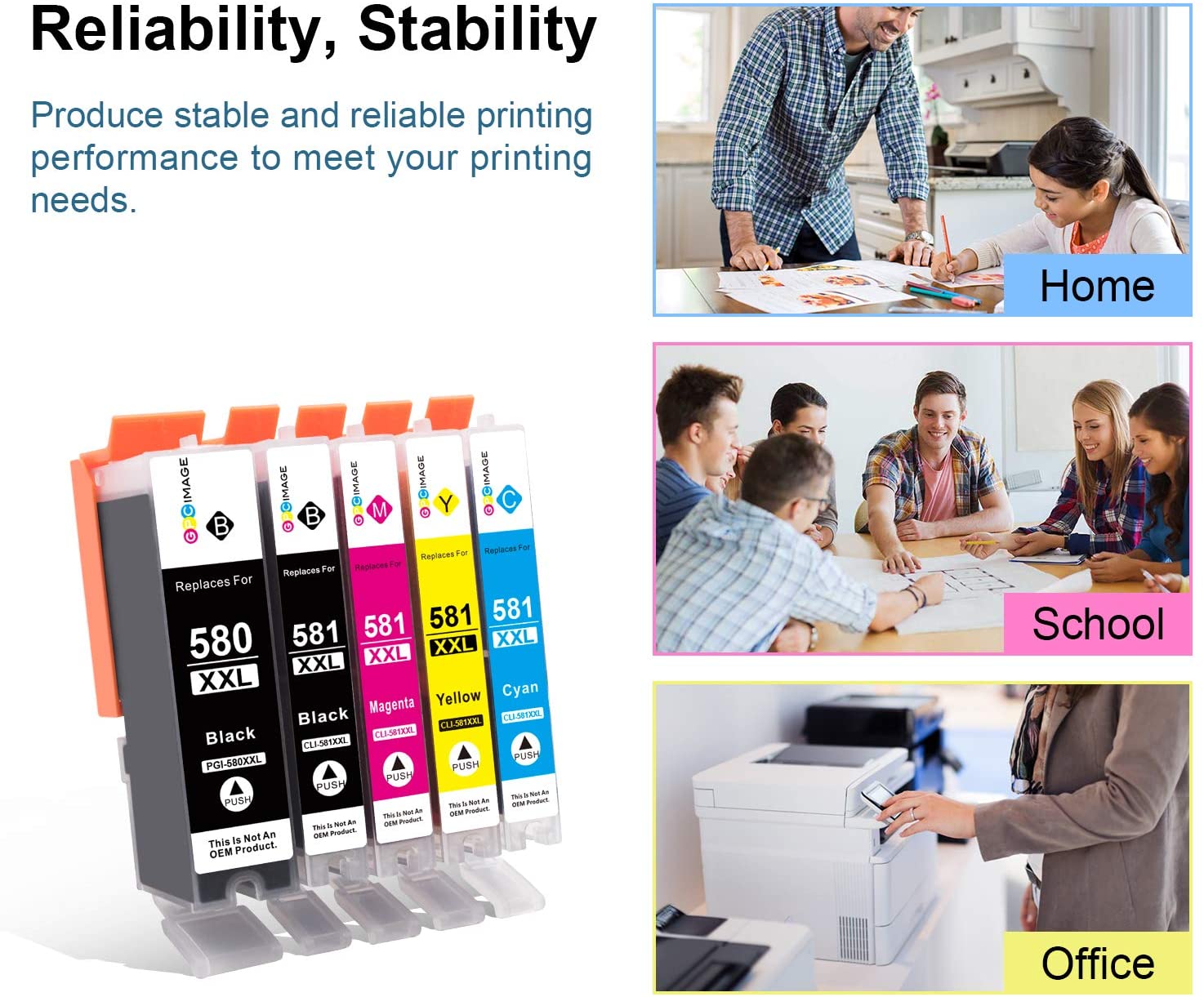 GPC Image 580 581XXL Ink Cartridges Compatible for Canon 580 & 581 Ink Cartridges for Canon PIXMA TS6350 TS6150 TS6250 TS705A TR8550 TS6151 TS6351 TS9550 TS9551 TR7550 TR7650 (PGBK/BK/C/M/Y - Image 2