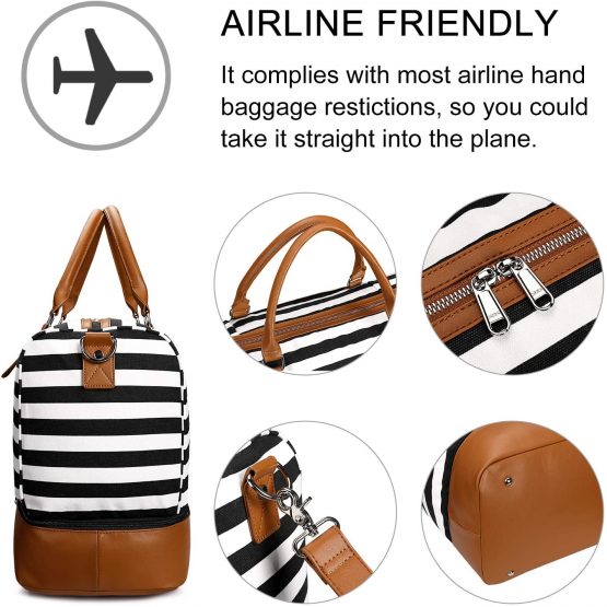 S-ZONE 40L Canvas Travel Bag Women Weekend Large Capacity Overnight Duffle Bag Carry on Shoulder Tote Bag with PU Leather Strap - Image 4
