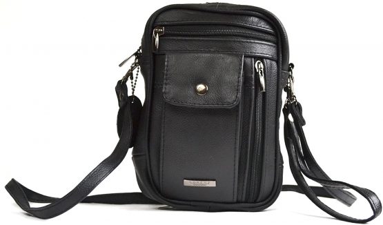 Mens Lorenz Man Bag Leather Black With Wrist & Shoulder Strap - Black