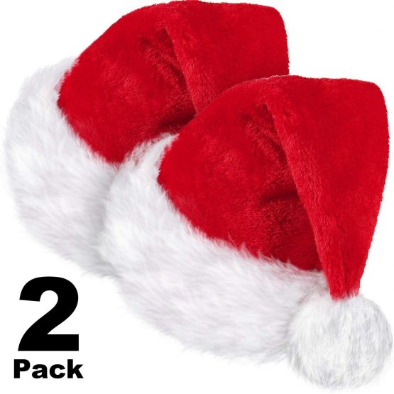 2 Santa Hat Unisex Christmas Cap Xmas Hat for Holiday (Red, 12.6 x 17.7 Inch)