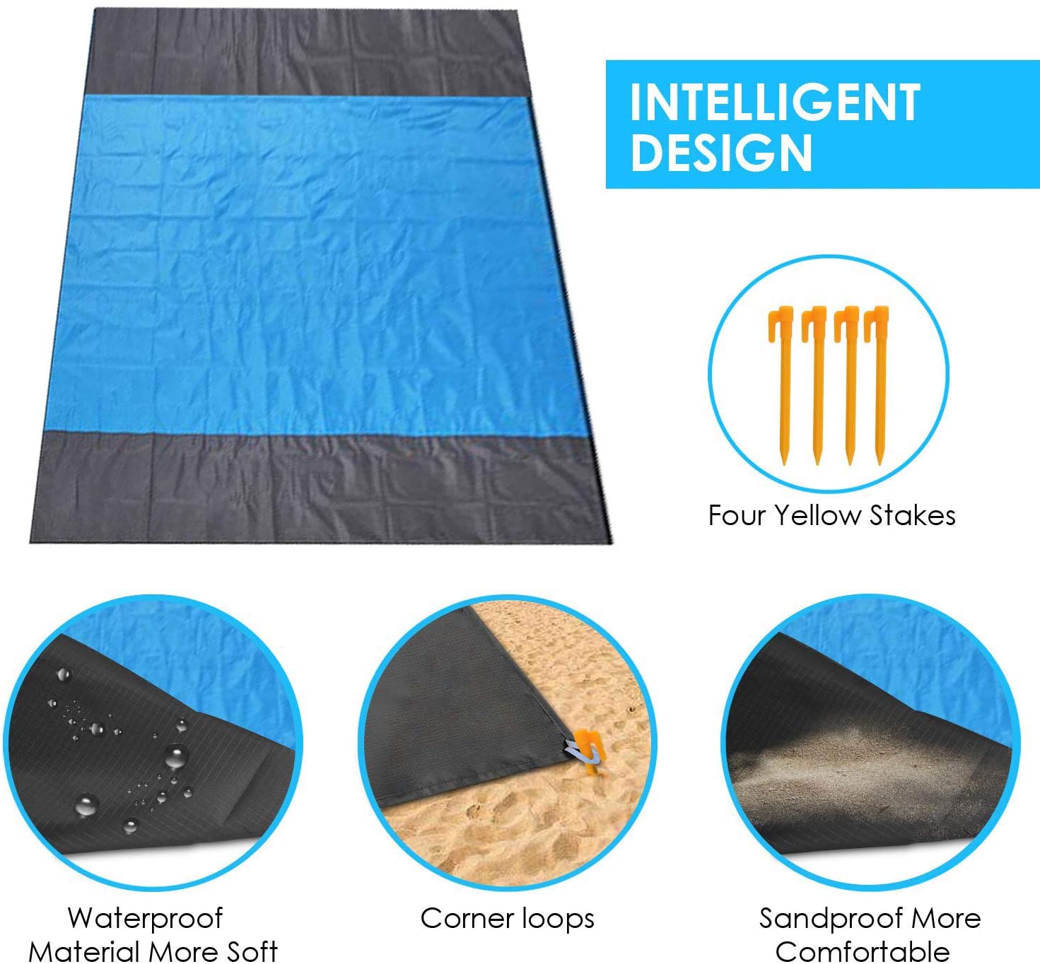 HISAYSY Beach Blanket Outdoor Picnic Blanket, Large 210 x 200cm Waterproof Lightweight No Sand