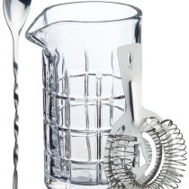 BarCraft BCMIXER KitchenCraft Cut-Glass Cocktail Mixing Glass with Stirring Spoon and Strainer, Includes Recipe Booklet and Gift Box, 3 Piece Set, 9.5 x 11 x 16.5 cm