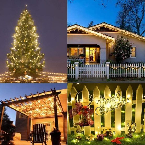 [2 Pack] Solar String Lights, 100 LED 10M/33Ft 8 Modes Solar Fairy Lights Waterproof Outdoor/Indoor Garden Lights Copper Wire Lighting for Wedding, Patio, Yard, Festoon, Christmas (Warm White) - Image 4