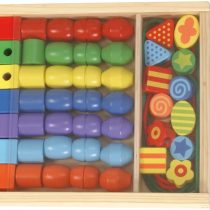Lena 32010 Craft Box, with 54 3 cm Threading Wooden Set for Children from 3 Years Making Necklaces and Bead Jewellery, Multicoloured