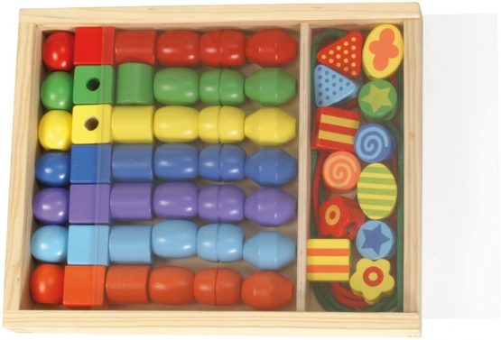 Lena 32010 Craft Box, with 54 3 cm Threading Wooden Set for Children from 3 Years Making Necklaces and Bead Jewellery, Multicoloured