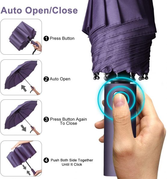 Yumsur Travel Folding Umbrella Compact Waterproof Umbrella Auto Open Close,Lightweight 12 Ribs Reinforced Windproof Umbrella for Men & Women - Image 3