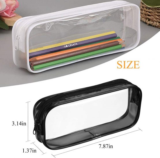 2 PCS Clear Pencil Bag, Surcotto Clear Toiletries Bag Clear Exam Pen Pencil Case Pouch Bag Case Clear PVC Zipper Travel Luggage Pouch Make up Cosmetic Bag - Image 2