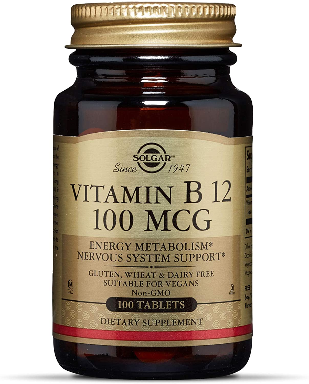 Solgar Vitamin 100 µg B12 Tablets, Pack of 100, Easy to take Form, for Healthy Nervous System Heart and Mind