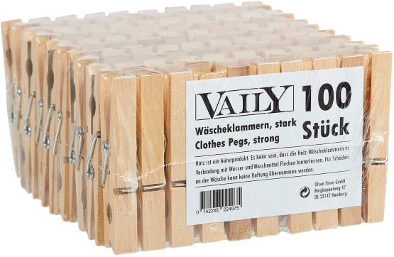 Pack of 100 wooden clothes pegs (2 x pack of 50)