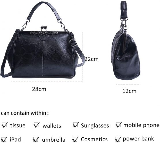 LUI SUI Women Retro Handbag, PU Leather Purse Vintage Top Handle Bag Kiss Lock Crossbody Shoulder Bag for Ladies - Image 2