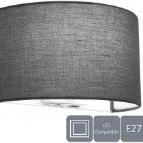 HARPER LIVING 1xE27 ES Wall Wash Light with Switch, Grey Semi-Circle Fabric Shade, Suitable for LED Upgrade, Ideal for Bedroom, Living Room, Hallway, Hotel, B and B