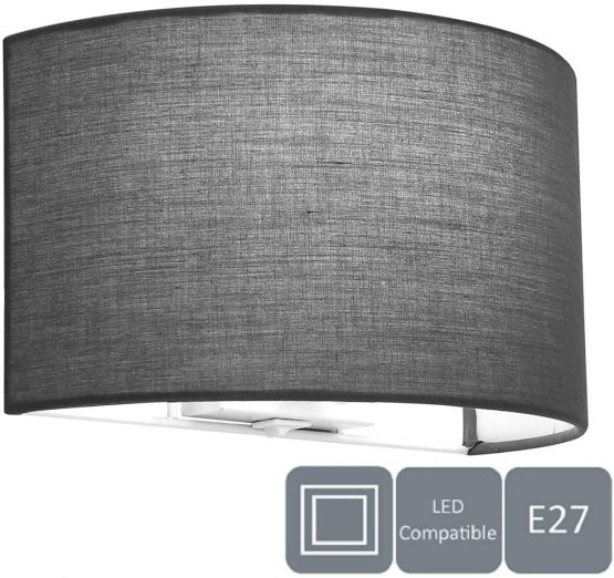 HARPER LIVING 1xE27 ES Wall Wash Light with Switch, Grey Semi-Circle Fabric Shade, Suitable for LED Upgrade, Ideal for Bedroom, Living Room, Hallway, Hotel, B and B
