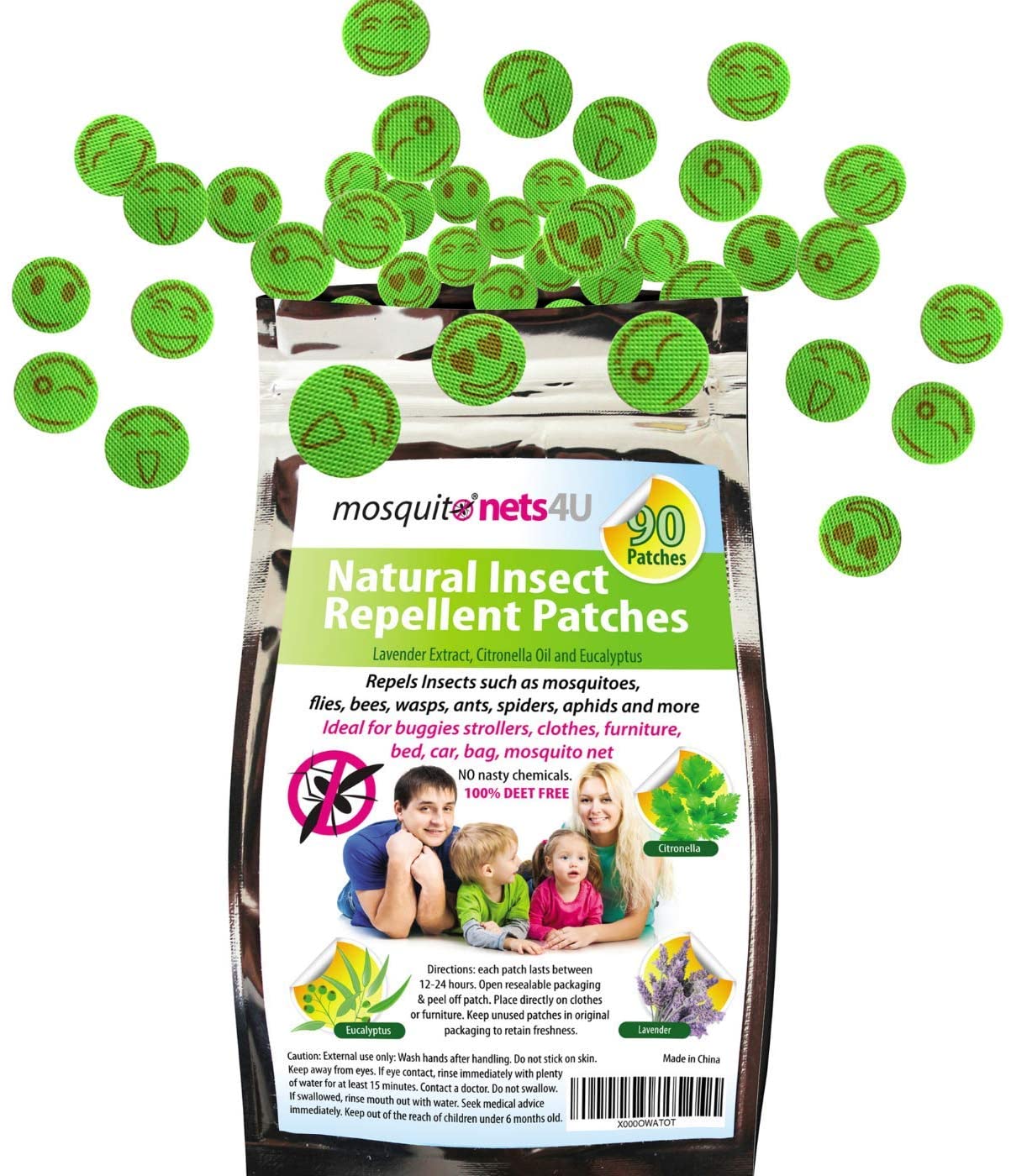 Natural Mosquito Repellent Patches 100% Deet Free NO MORE MOSQUITO BITES! Family Value Pack 90 patches Best Mosquito Stickers Pure Essential Oils