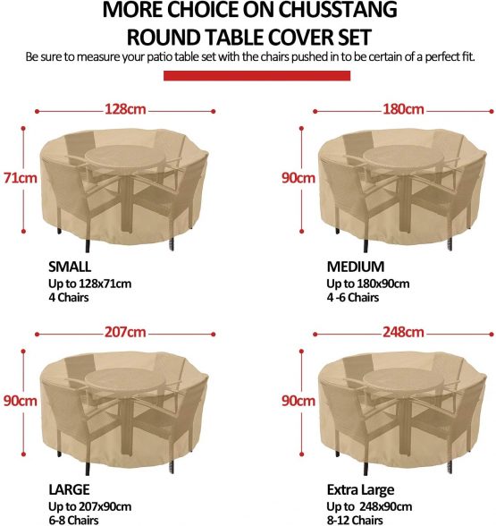Chusstang Garden Furniture Covers Waterproof, Patio Furniture Table Covers Outdoor Round Table Cover Patio Furniture Cover 420D Heavy Duty Protection Windproof Anti-UV Circular Table Cover (Ø180x90cm) - Image 2