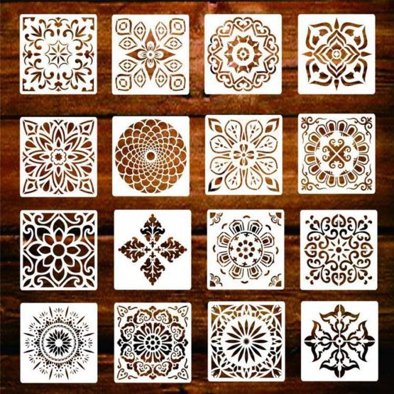 Mandala Stencils for Crafts Reusable 16pcs,Large Art Painting Stencils for Kids and Adult, Wall Stencil and Template for Furniture/Floor/Window/Stones/Fabric/Tile Painting and Scrapbook Deco 6x6 Inch