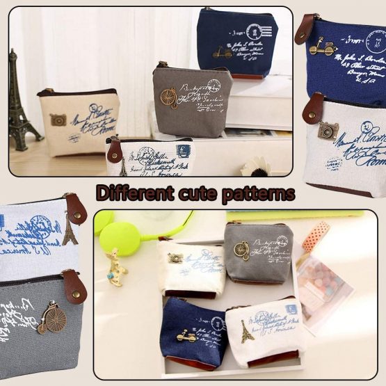 BETOY 4 pcs Mini Canvas Coin Purse Women Wallet Coin Bag Pouch Holder Small Cute Storage Bag for Keys Headset Lipstick Card - Image 3