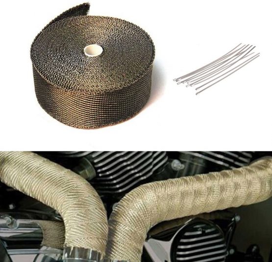 10m Titanium Car Motorcycle Exhaust Manifold Downpipe Heat Wrap Roll + 10pcs Stainless Cable Ties